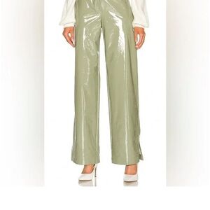 Camila Coelho Women's Size Small Sage Green Straight Leg Patent Leather Pants